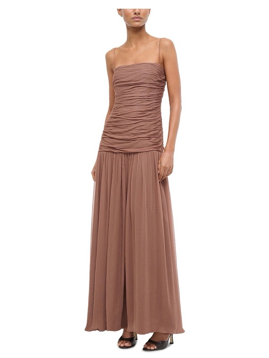 STAUD Dresses & Skirts - NWT STAUD Dalton Dress Ruched Sleeveless Maxi Gown Taupe Brown Floor Length
